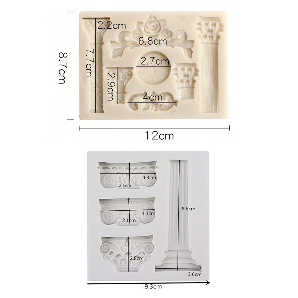 Set Of 2 Roman Column Silicone Fondant Mold Greek Marble Pillars Bas Relief Retro European Pattern Clock Gumpaste Chocolate Cand