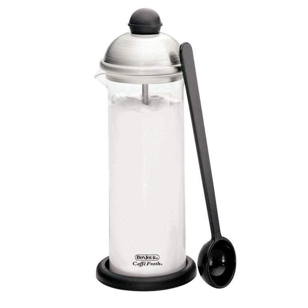 Bonjour Coffee Glass And Stainless Steel Manual Milk Frother, 16-Ounce, Caff   Froth Monet