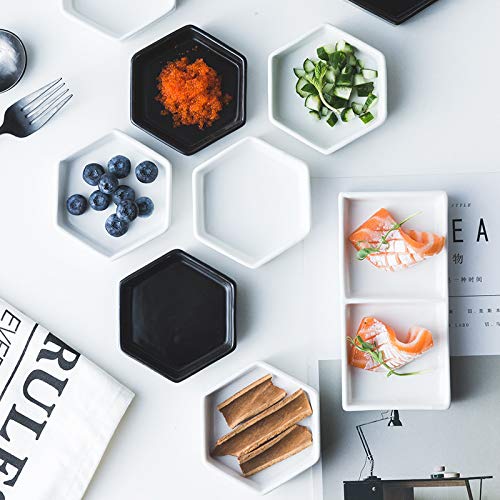 Sizikato 4Pcs Geometric Hexagon Ceramic Soy Sauce Dipping Bowls Side Dishes For Snack Sushi Fruit Appetizer Dessert. 4 Inches