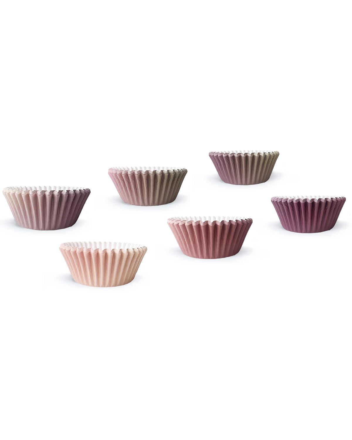 Qiqee 300Pcs Mini Gradient Cupcake Liners Cupcake Cups 6 Designs Coffee Gradient Cupcake Papers Baking Cups Cupcake Wrappers (Sm