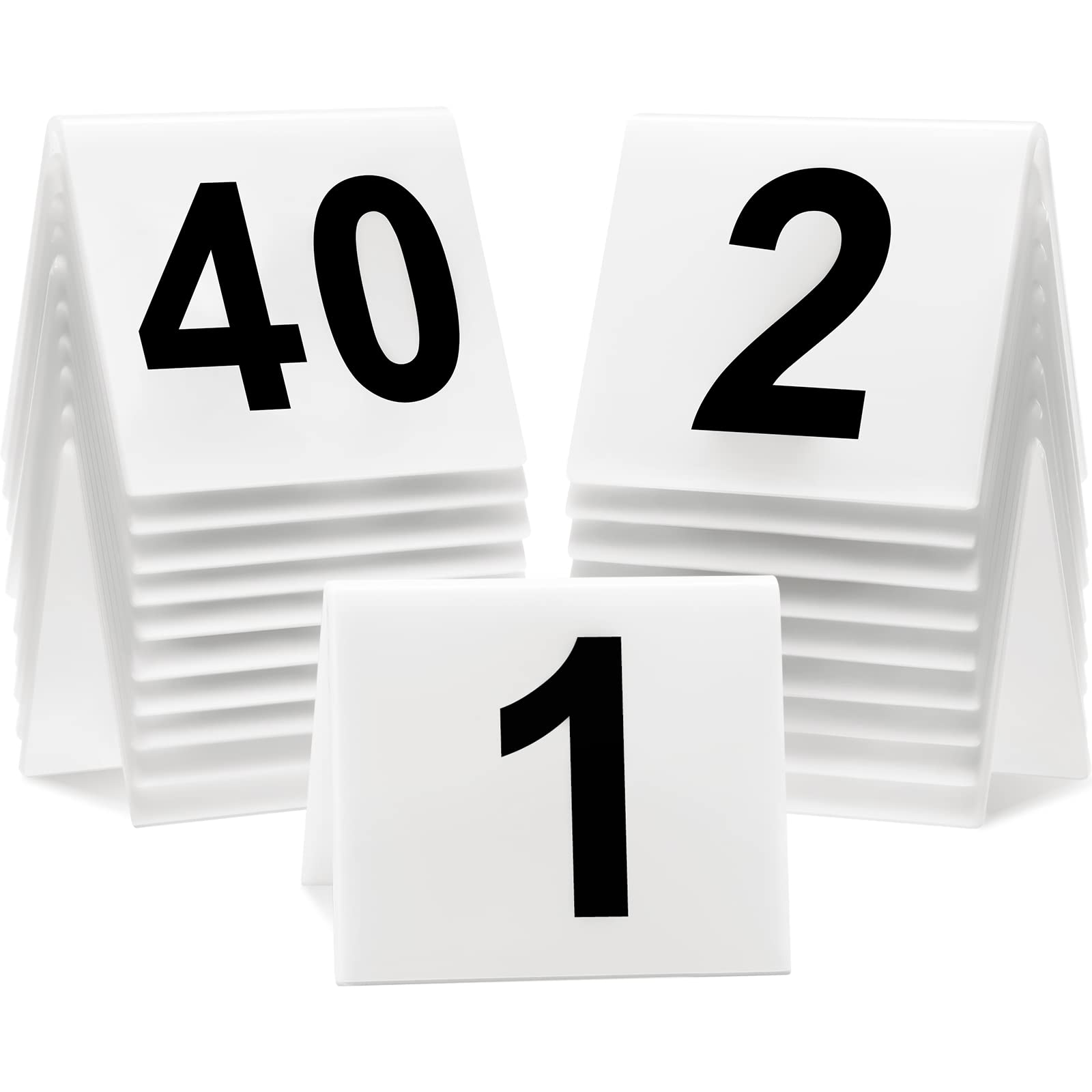 40 Pieces Acrylic Tent Table Numbers 1-40 Double Side Numbered Table Tents Restaurant Wedding Table Number White Table Tent Numb