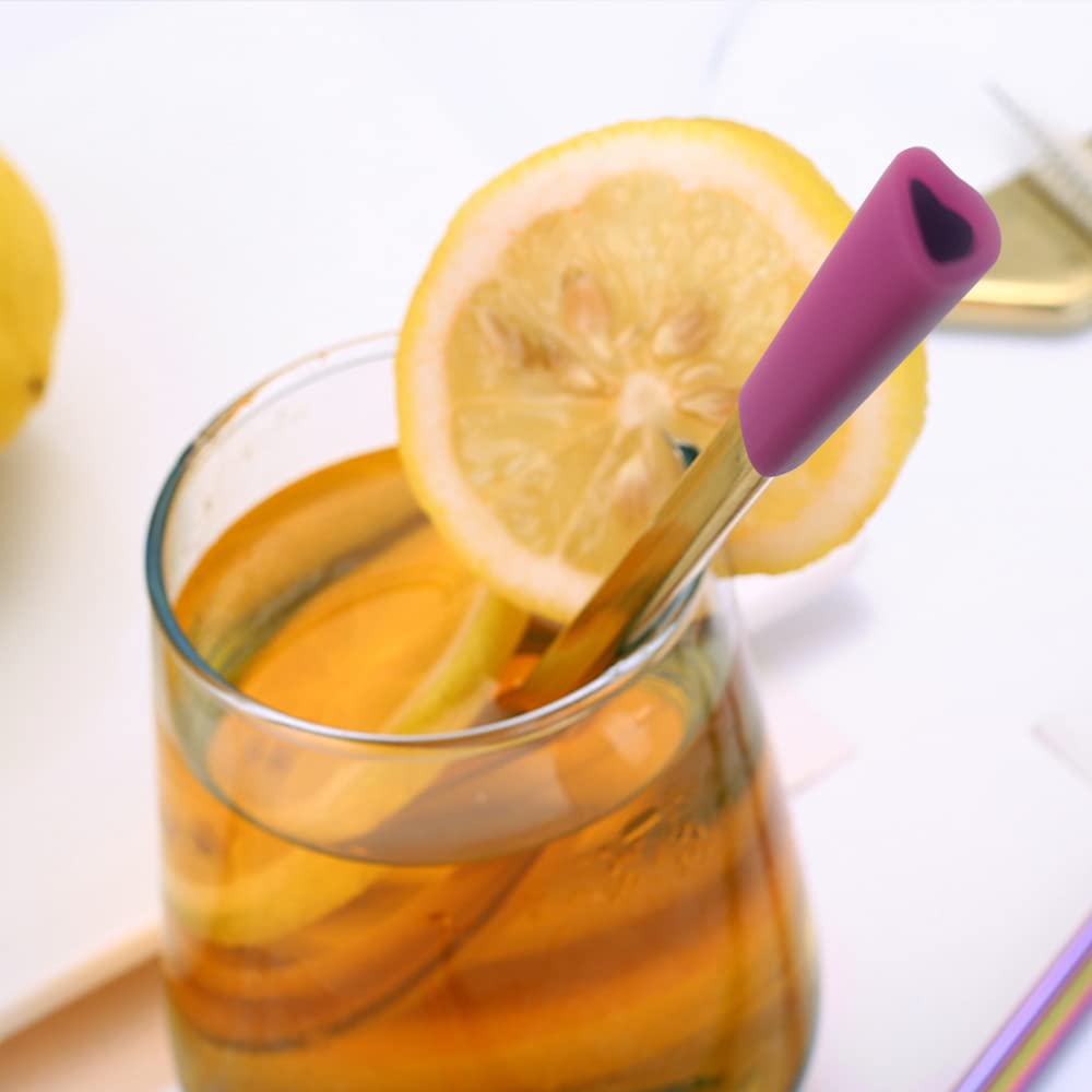 Amsthow Cute Metal Straws 6Pcs Heart Shaped Straws Reusable Stainless Steel Cute Flexible Portable Straw With Silicone Tip And C