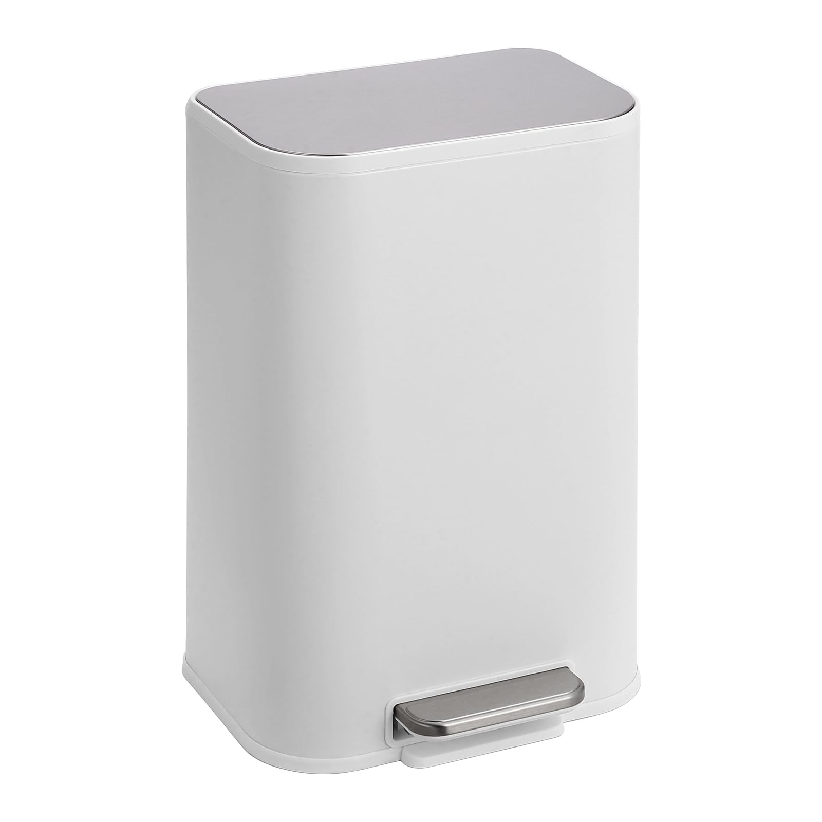GarveeHome Bathroom Trash Can, 3.2 Gallon Stainless Steel Garbage Can with Lid, Rectangular Small Step Waste Bin with Foot Pedal