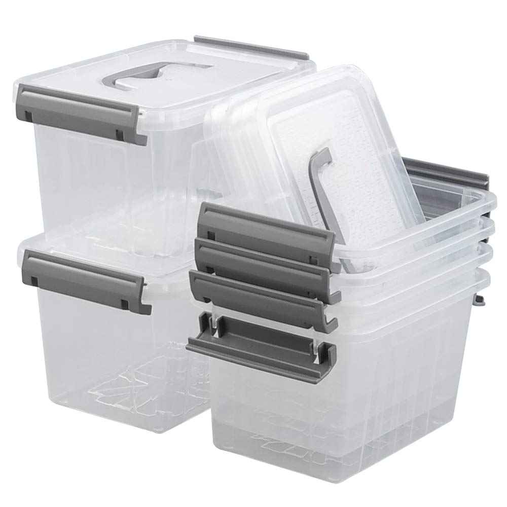 Pekky 3.5 Quart Clear Plastic Bins, Plastic Small Handle Storage Box, 6 Packs(Gray)