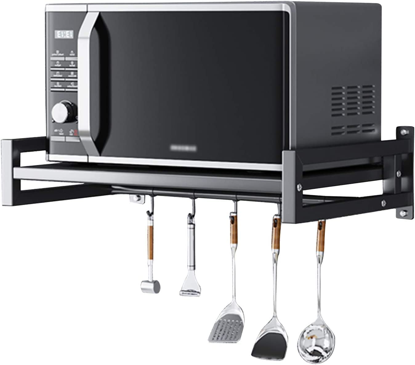 A To Z Hub Laksh Casa-Wall Mount Microwave Oven Rack - Metal Holder Storage Stand - Cooker Utensils Dish Shelf Organizer With Ho
