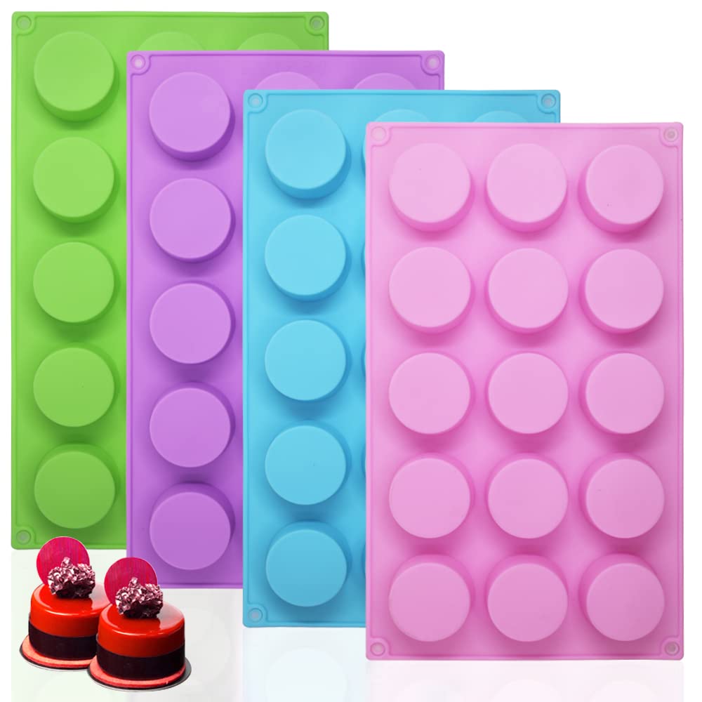 4 Psc Cylinder Silicone Molds, Senhai 15 Hole Silicone Molds For Chocolate Cake Candy Soap Muffins Brownie Pudding Baking