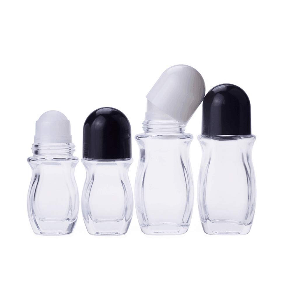 2Pcs 50Ml/1.69Oz Clear Refillable Glass Roll-On Deodorant Bottles Empty Essential Oils Roller Bottles Containers With Plastic Ro