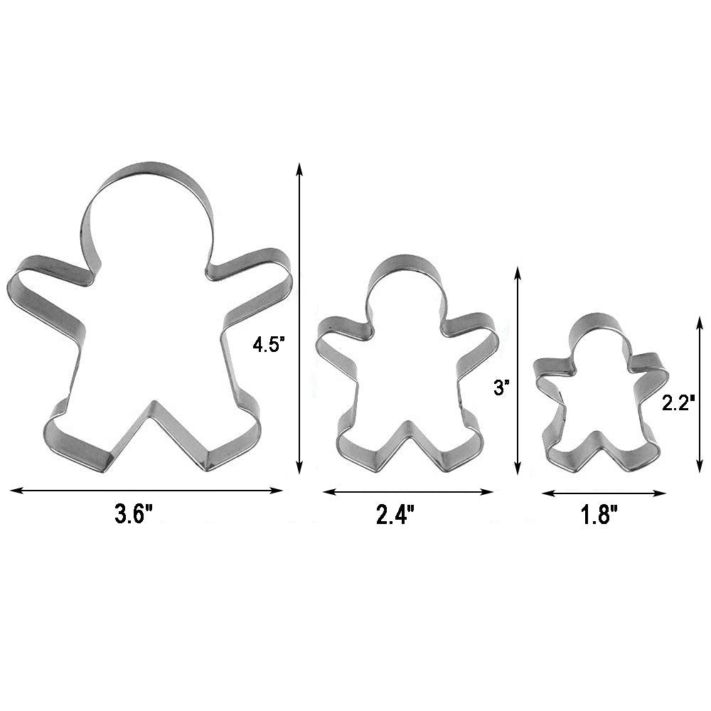 3 Piece Gingerbread Man Cookie Cutter Set, Christmas Shape Cookie Cutters Molds - 2.2 Inch, 3 Inch, 4.5 Inch