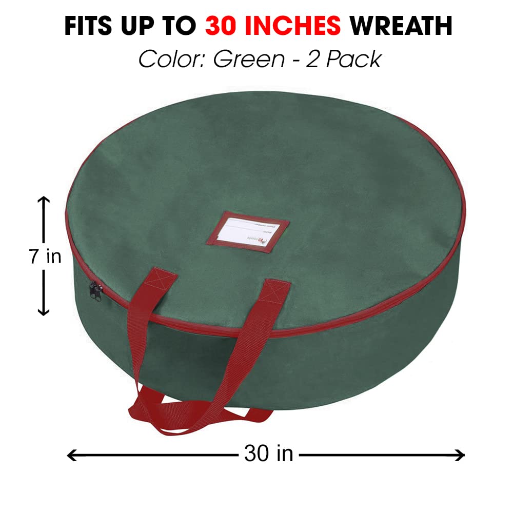 Primode Christmas Wreath Storage Bag 30'' - 2 Pack Artificial Wreath Container - Garland Holiday Xmas Wreaths Holder - Sturdy Ha