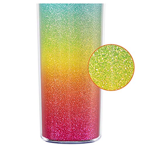 Home Tune Rainbow Tumbler With Straw, Sand Flow Glitter Double Wall Acrylic Cup Tumbler, 21 Oz / 640Ml (Blue)