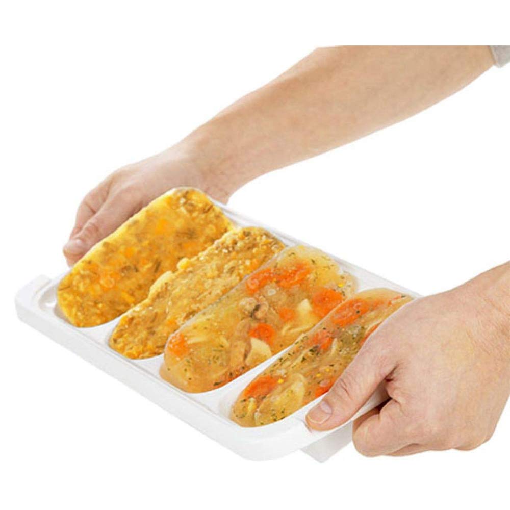 Prepworks Pks-725 Dishwasher Safe 1 Cup 4 Serving Leftover Soup & Food Storage Freezer Pod Tray With Silicone Lid, Blue & White