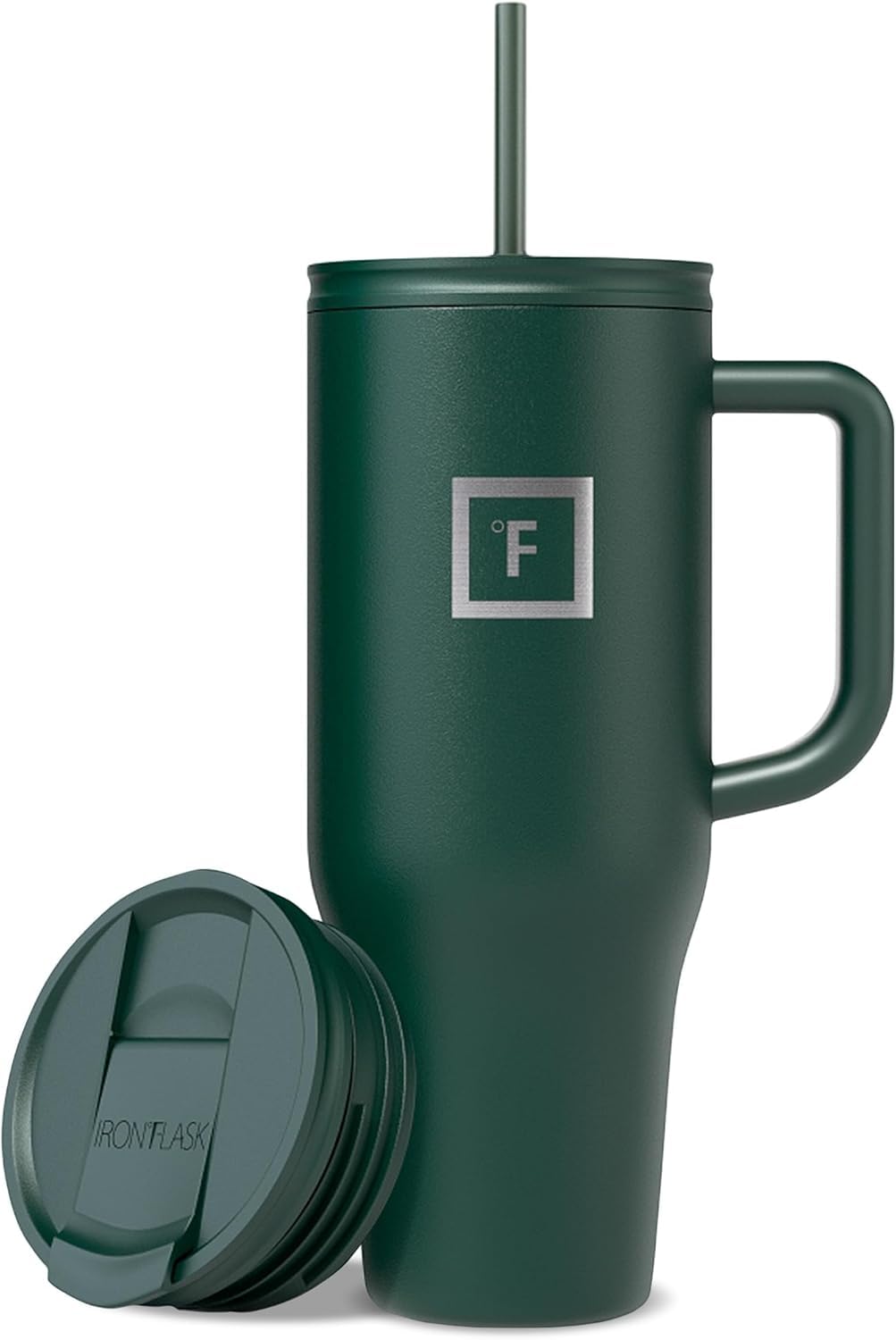 IRON FLASK Co-Pilot 40 oz Insulated Tumbler with Straw & Flip Cap Lids - Cup Holder Bottle for Hot or Cold Drink - Leak-Proof, D