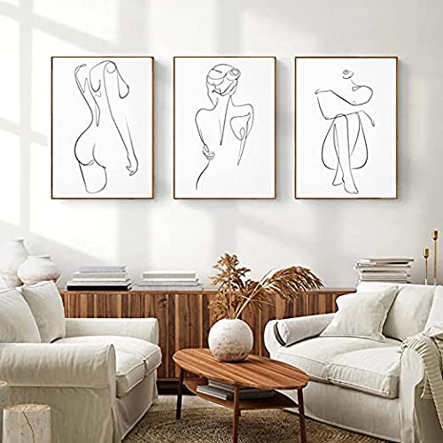 Abstract Line Wall Art Canvas Woman One Line Art Prints Minimalistic Female Body Line Poster Minimal Drawing Canvas Print Black