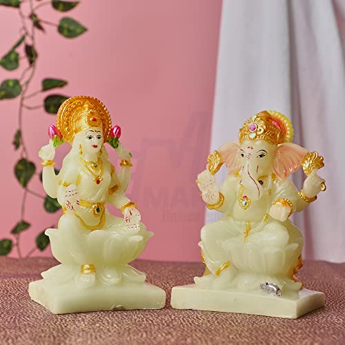 Apnimarket Marble Dust Laxmi Ganesh Statue Laxmi-Ganesh Idols For Home & Office Dcor Ganesh Laxmi Marble Showpiece Gift 7 Inch R