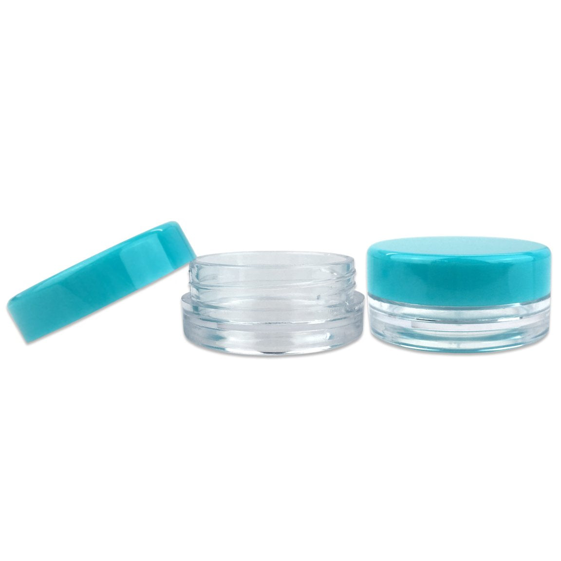 (200 Pieces Jars + Lid) Beauticom 3G/3ML Round Clear Jars with TEAL Sky Blue Screw Cap Lids for Scrubs  Oils  Toner  Salves  Creams  Lotions  Makeup Samples  Lip Balms - BPA Free