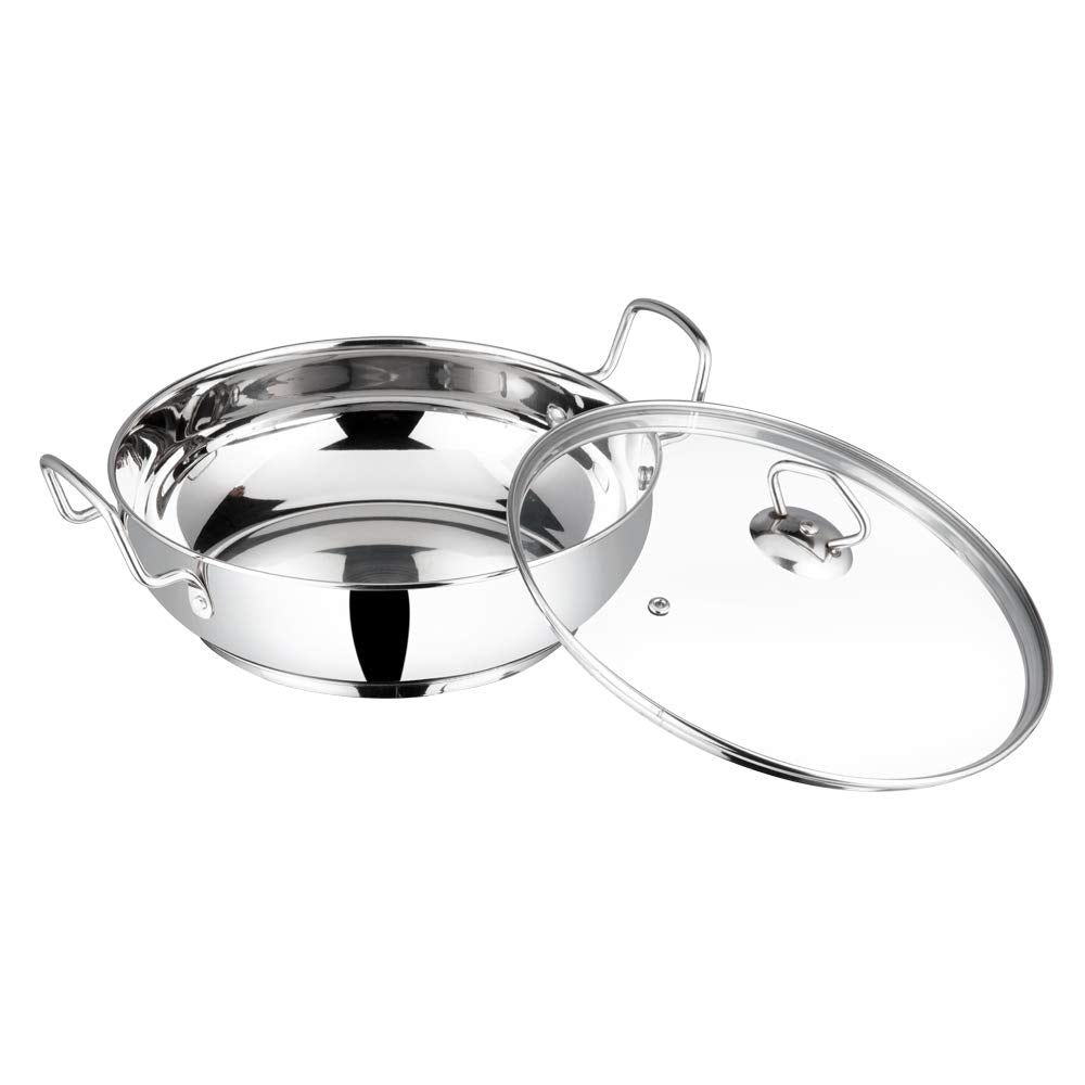 Vinod Cookware Induction Friendly Kadai With Lid Silver 3.4 Litres, Stainless Steel, Ikd 24