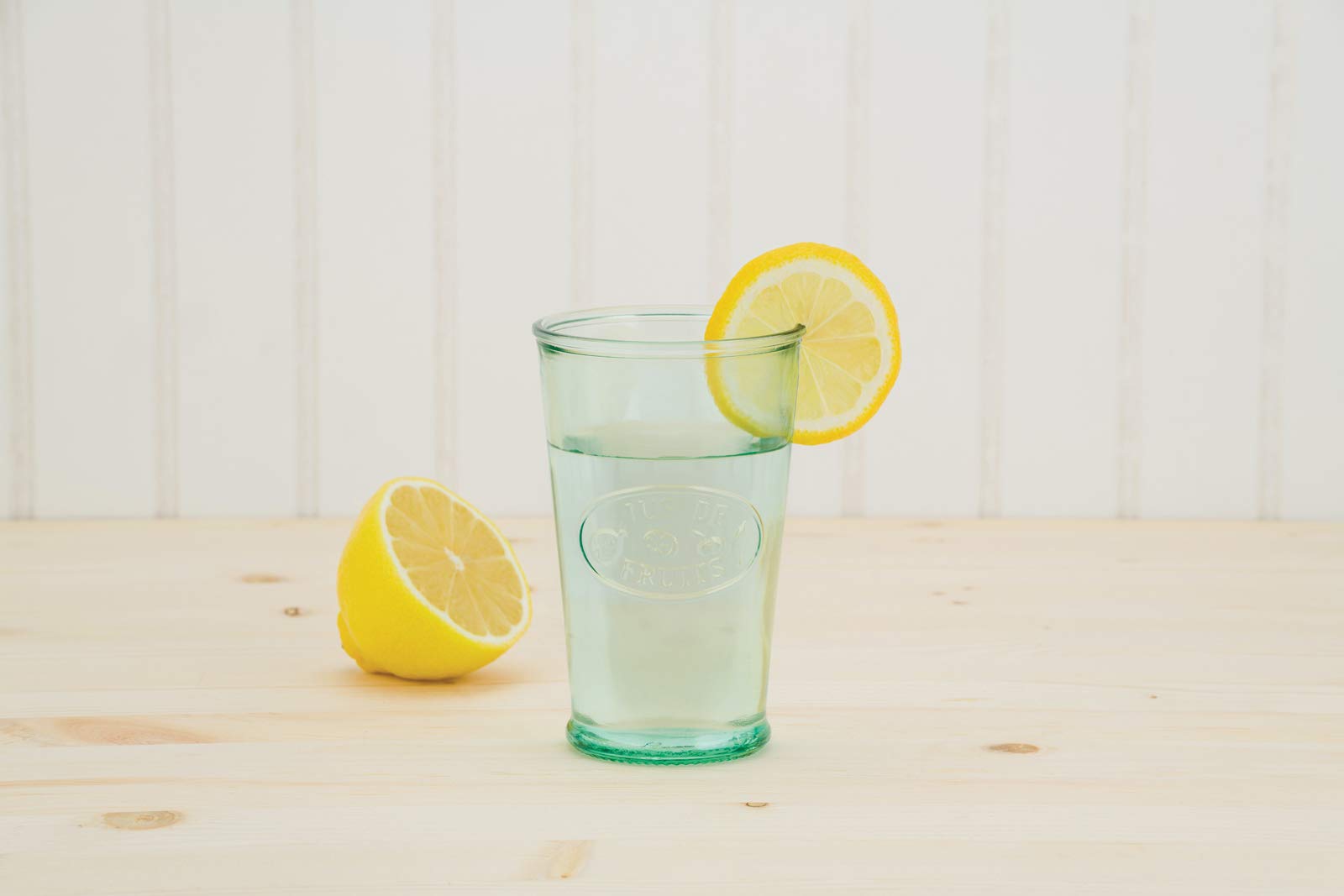 Amici Home Jus De Fruits Glass | 11 Oz | Italian Made, Clear Recycled Glass With Green Tint | Cute Glass With Embossed Design Fo