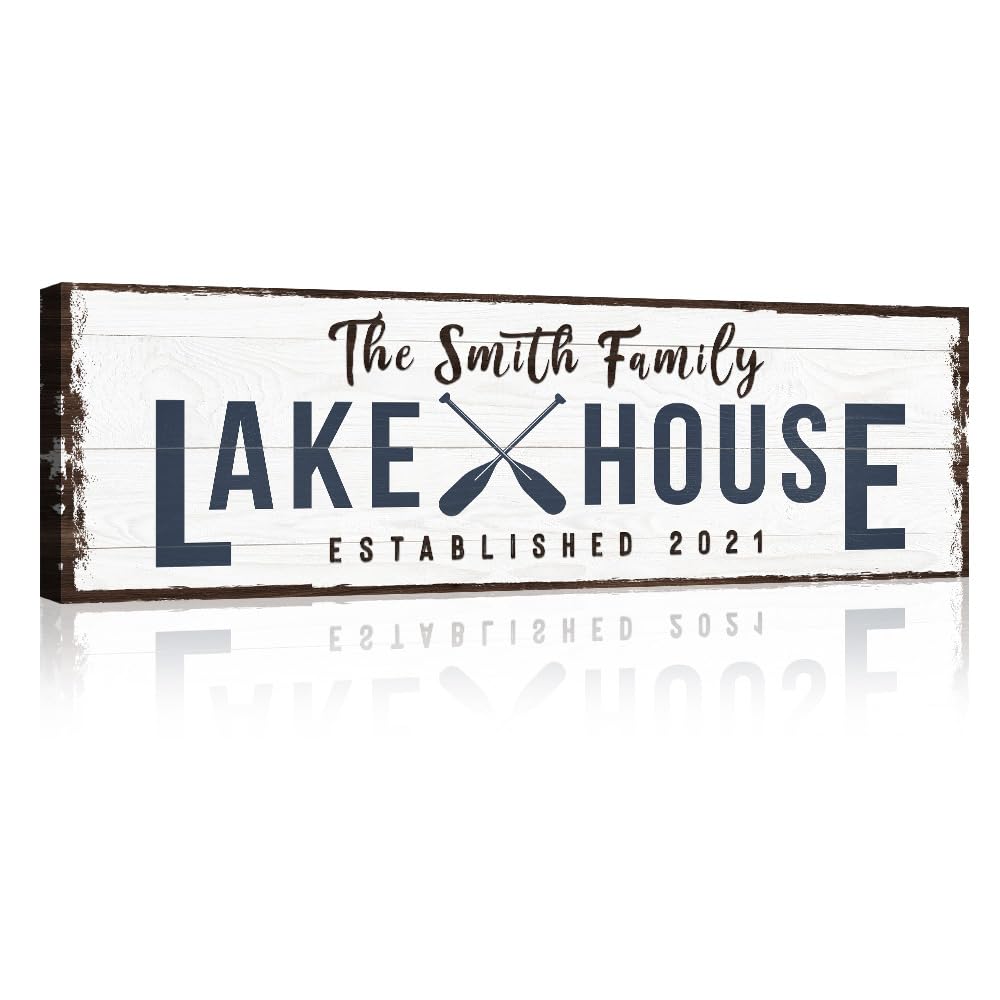 Tailored Canvases Custom Lake House Sign - Large Rustic Print Decor Ready-To-Hang Canvas Wall Art For Living Room, Bedroom, Kitc