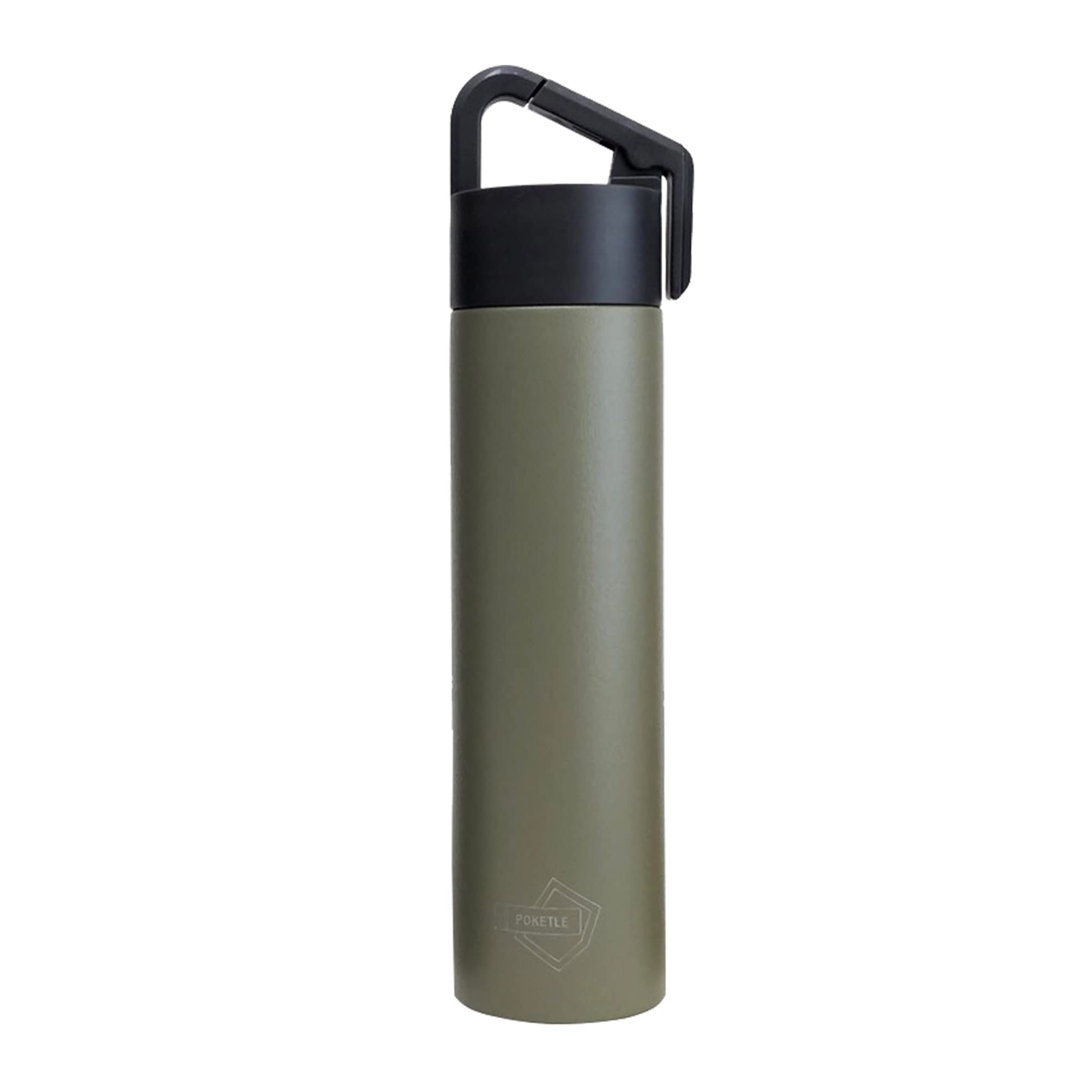 IPPINKA Poketle Personal Insulated Bottle with Hanging Carabiner - Outdoor Portable Bottle - Tall 180ml - Olive