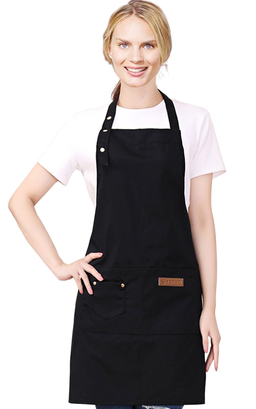 Yiujefda Black Aprons For Women Men With Pockets Adjustable Straps Waterproof Cute Canvas Kitchen Cooking Apron For Chef Waitres