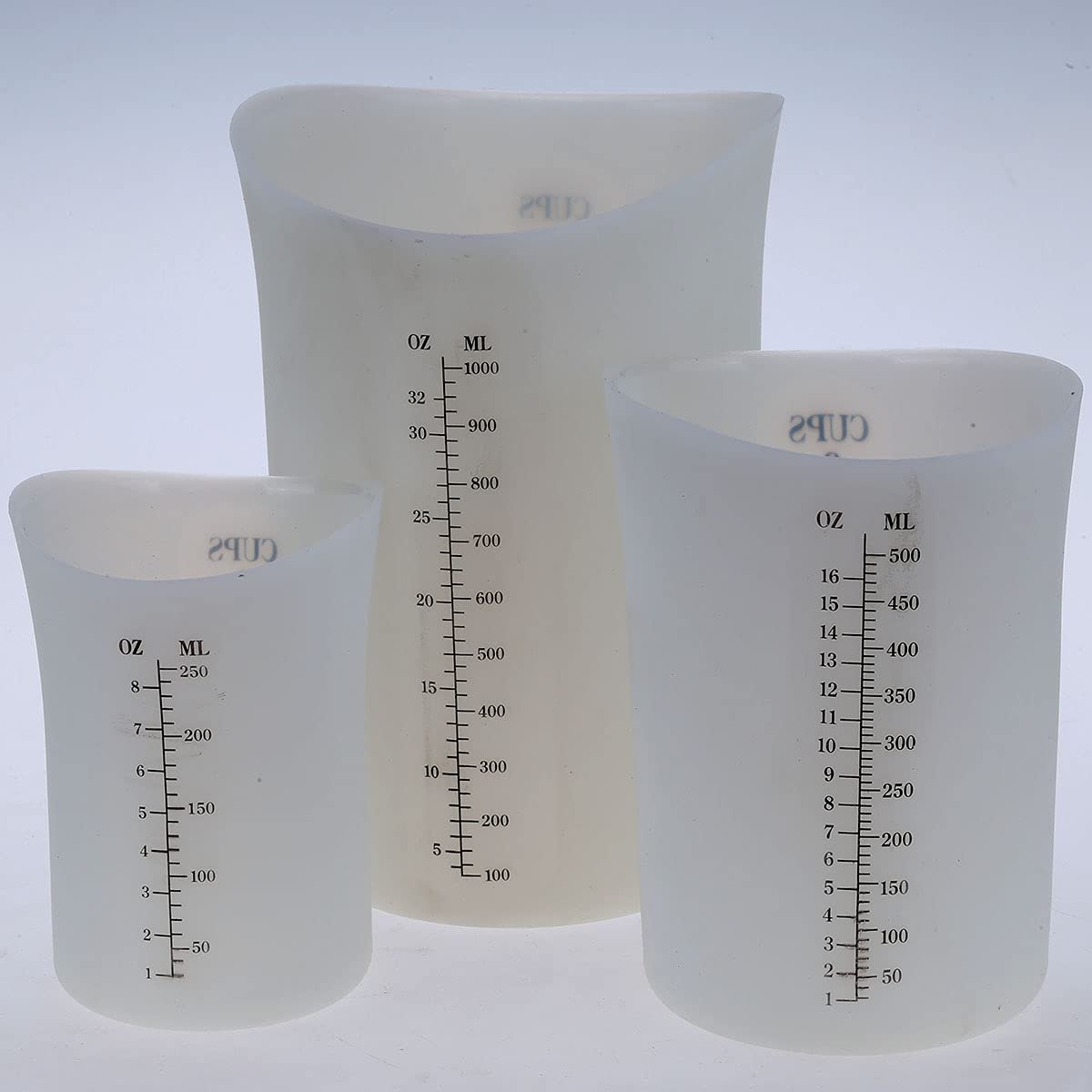 Szxc Silicone Flexible Nestable Measuring Cups Set For Epoxy Resin, Butter, Chocolate - 4 Cup + 2 Cup + 1 Cup - Melt Stir Squeez