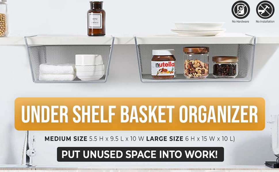 Ybm Home Under Shelf Basket - Mesh Stainless Steel Storage Under Cabinet Hanging Basket Rack Maximize Space In Cabinets, Pantry