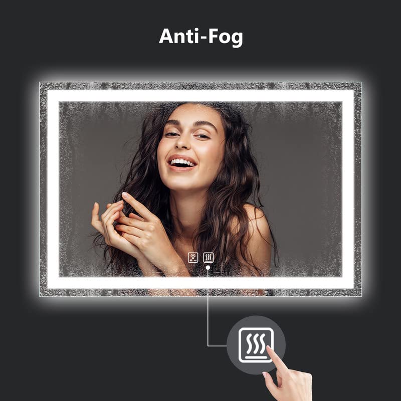 Roomtec 36 X 24 Inches Led Bathroom Mirror With Front And Backlit,Anti-Fog,3 Colors And Dimmable Light(Horizontal/Vertical),Silv