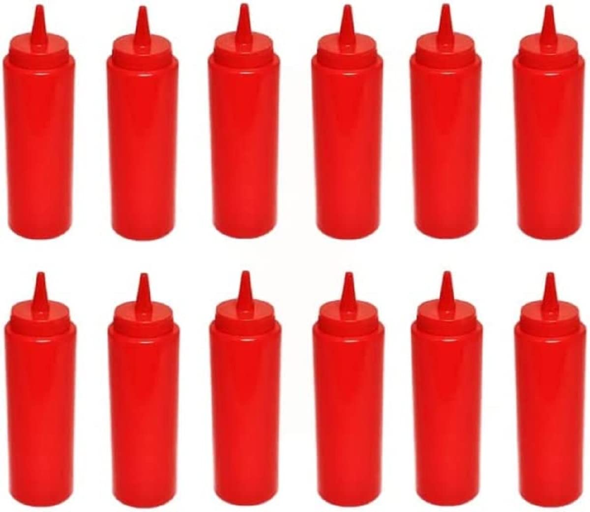 Truecraftware-Set Of 12 Squeeze Condiment Dispensing Bottles 12 Oz Red- Plastic Squeeze Bottle For Sauces Spreads Ketchup Mustar