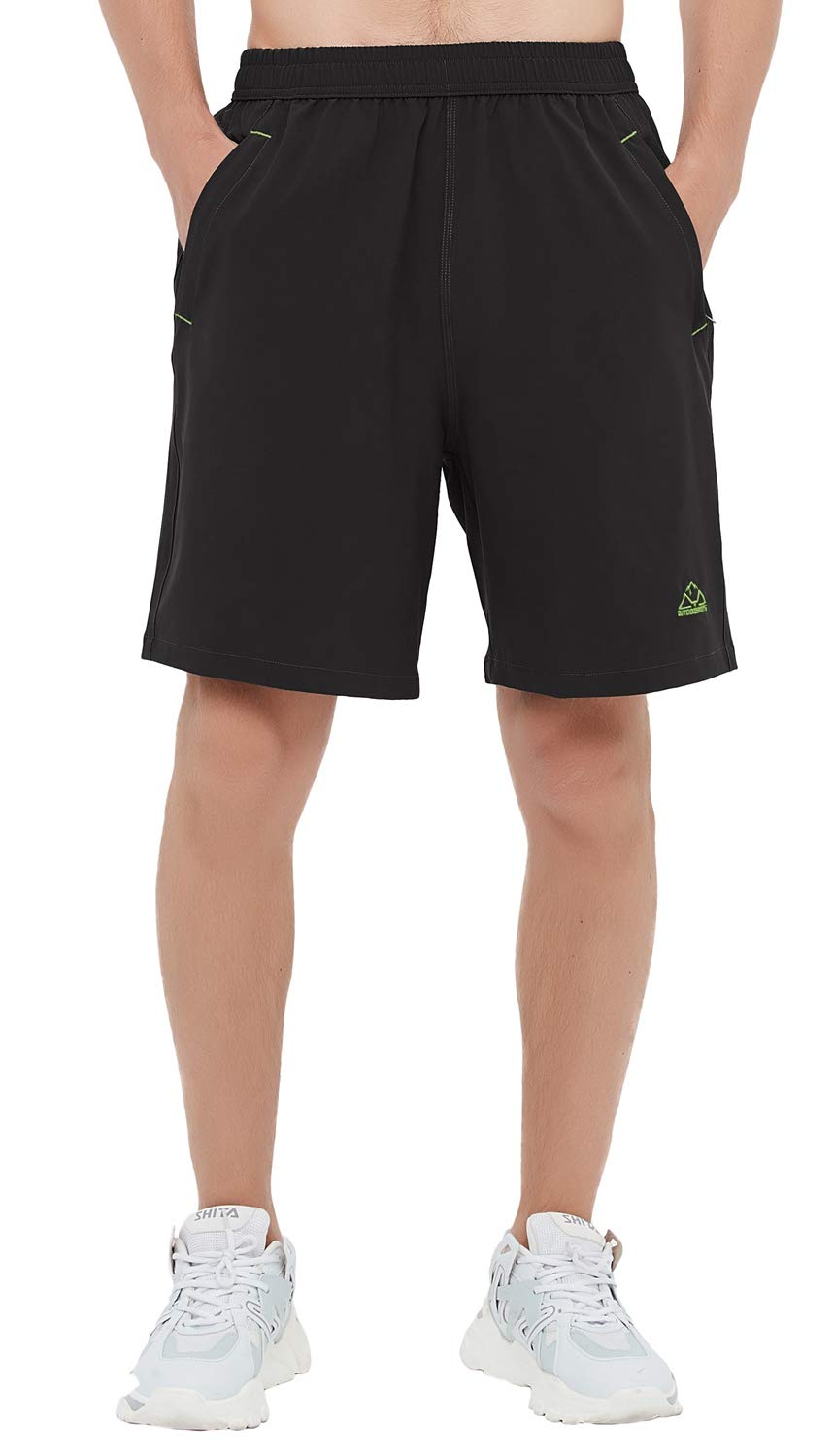 Rdruko Mens Outdoor Sports Hiking Shorts Lightwight Dry Fit Active Running Shorts With Pocket(Black Green, Us L)