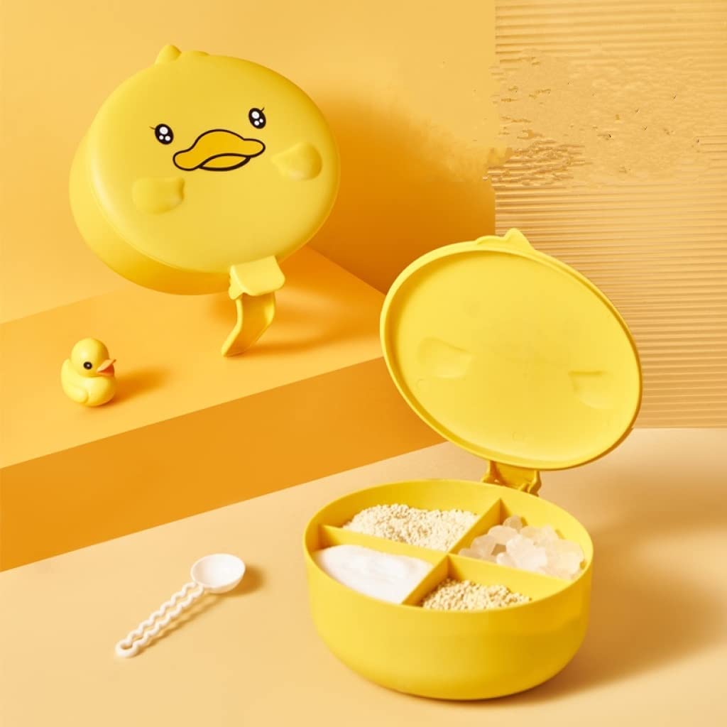 Dxent Small Yellow Duck Condiment Dispenser FourGrid Integrated Kitchen Salt Seasoning Jar | Spice Box/Spice Container Box/Masa