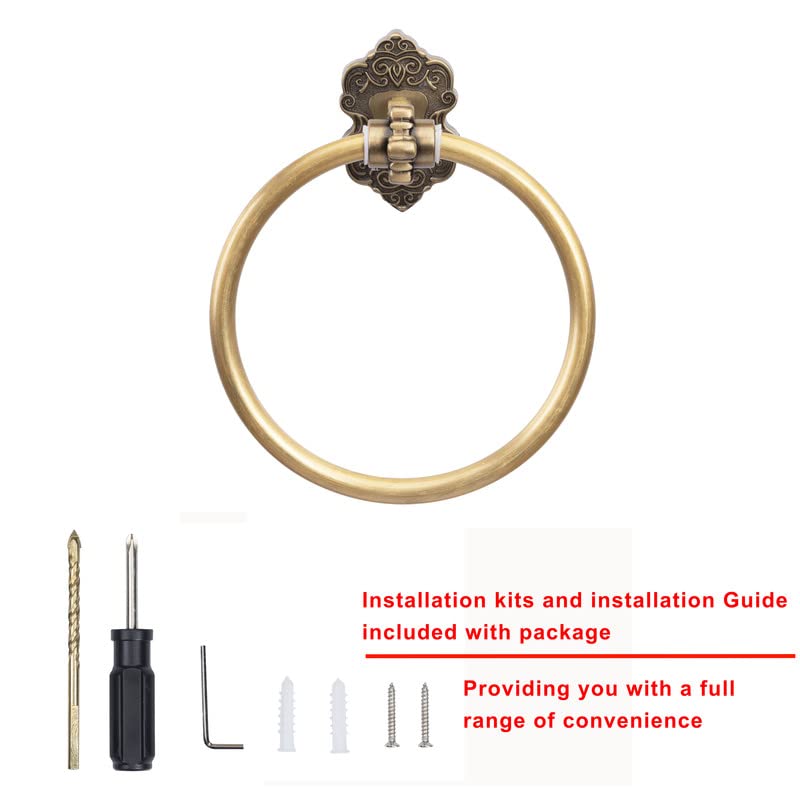 Sdh Bathroom Towel Ring - Vintage Style Antique Brass Towel Hanger - Wall Mount Kitchen & Bathroom Hand Towel Holder - Pack Of 1