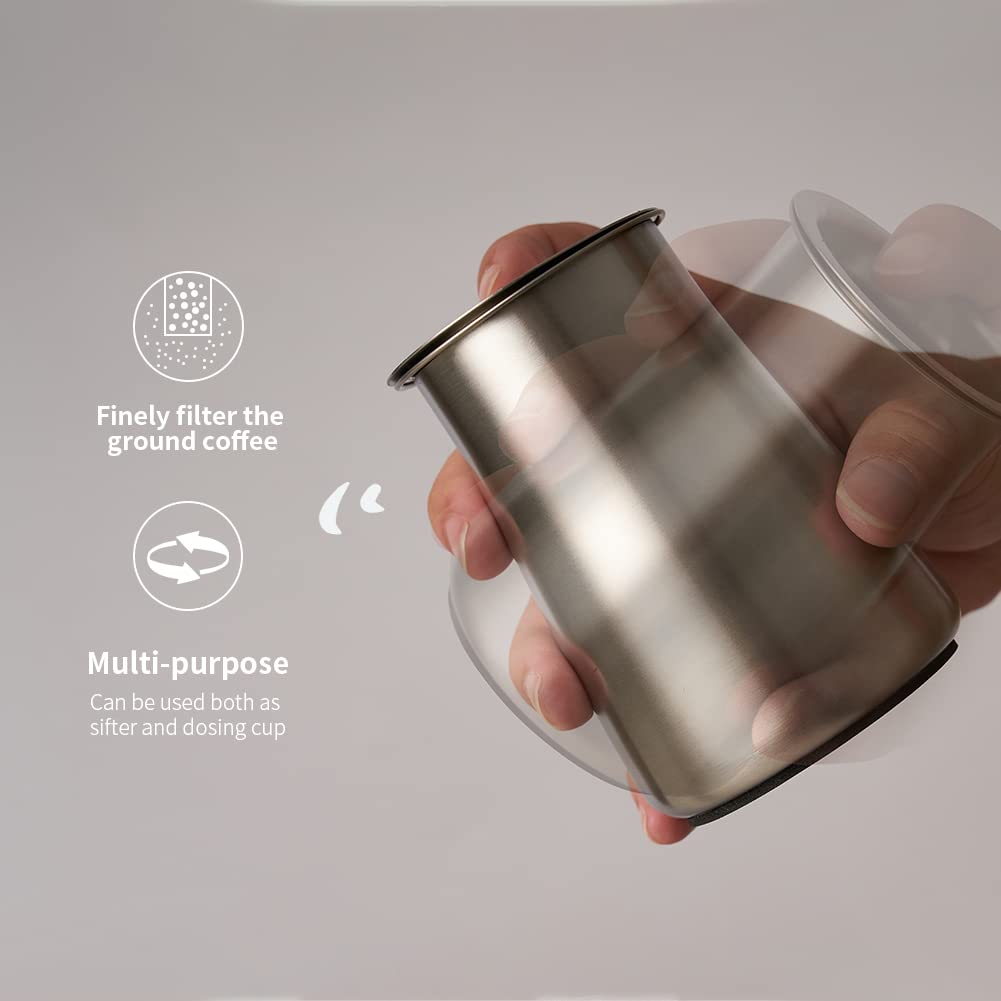 Watchget Coffee Sifter - Fine Mesh 250M Stainless Steel Coffee Powder Sieve - Non-Slip Base, Silver