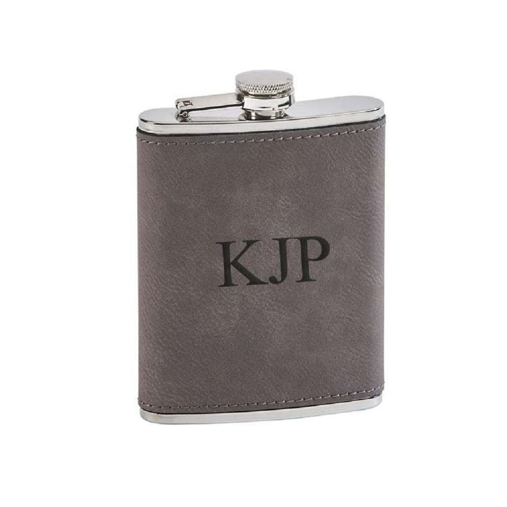 Creative Gifts International Gray Leatherette Flask, Stainless Steel, 8Oz Capacity, Attached Screw Top Closure, Gift Box Include