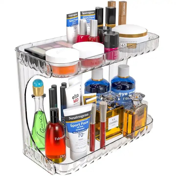 Vbm 2Tier Makeup Desk Organizer  Acrylic Bathroom Countertop Clear Cosmetic Perfume Organizer Vanity Bedroom Storage Tray Kitc