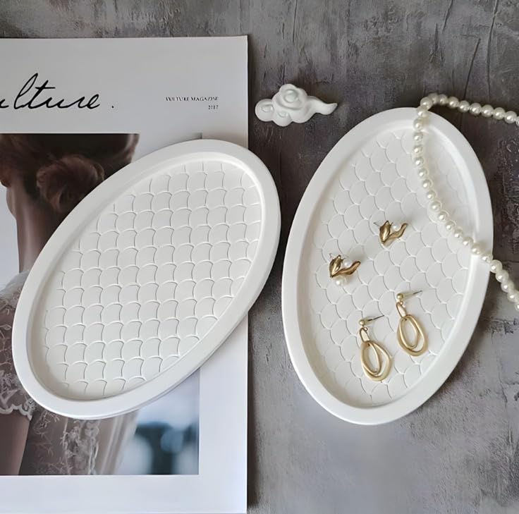 Treetrunk Concrete Fish Scale Trinket Tray | Jewellery/Makeup/Table Organizer L Home Decor L Candle Tray | Multipurpose (20132Cm