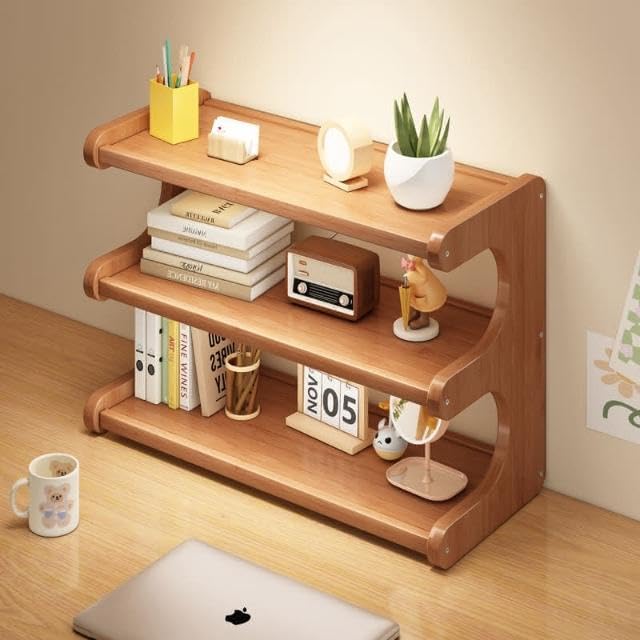 Craftware 3Tier Spice Rack Wooden Industrial Counter Shelf,Desktop Storage Organizer,Standing Bookshelf Seasoning Rack For Cou