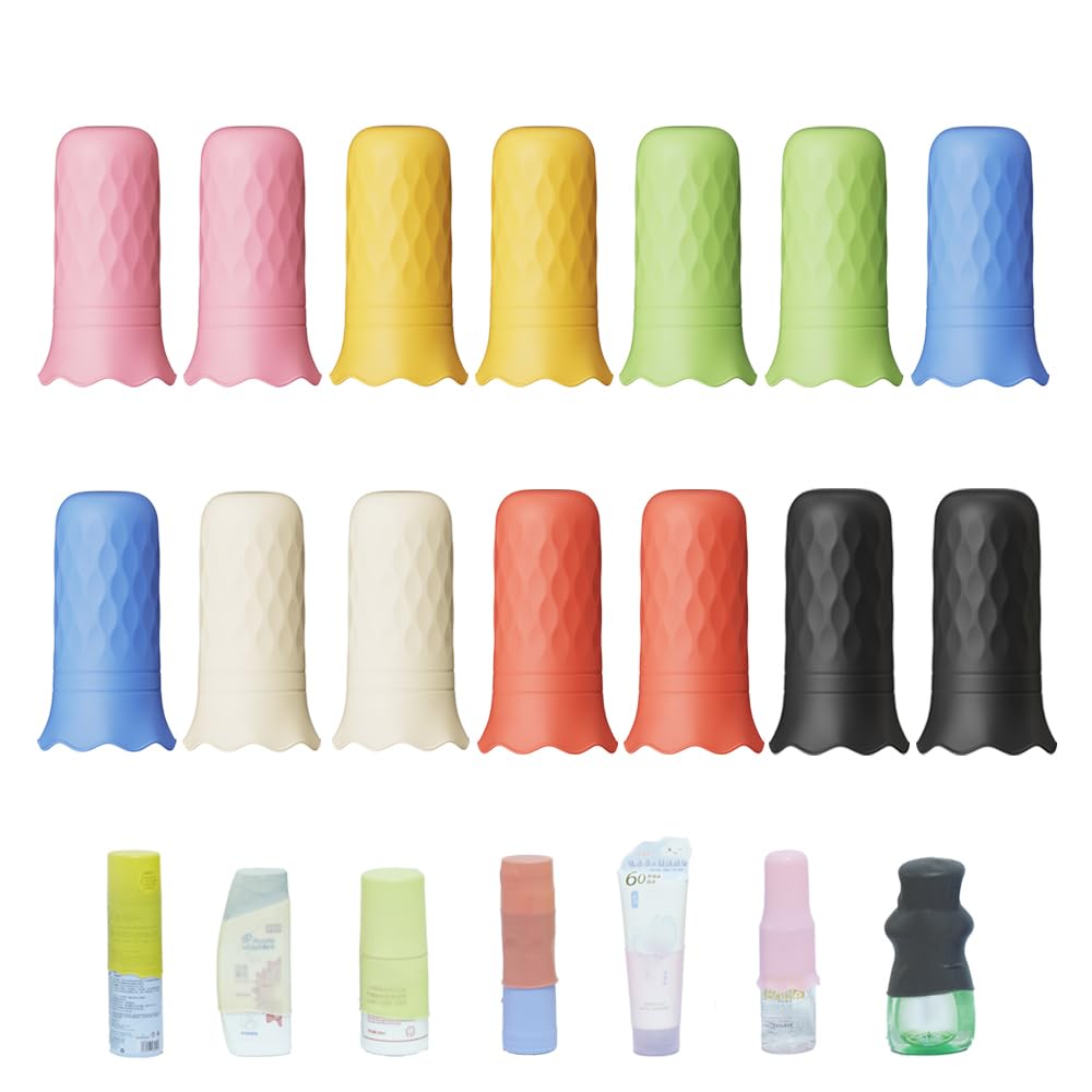 Nelshp Travel Bottle Covers,14 Pack Silicone Travel Size Container Sleeves,Stretching Travel Accessories For Shampoo Lotion Cond