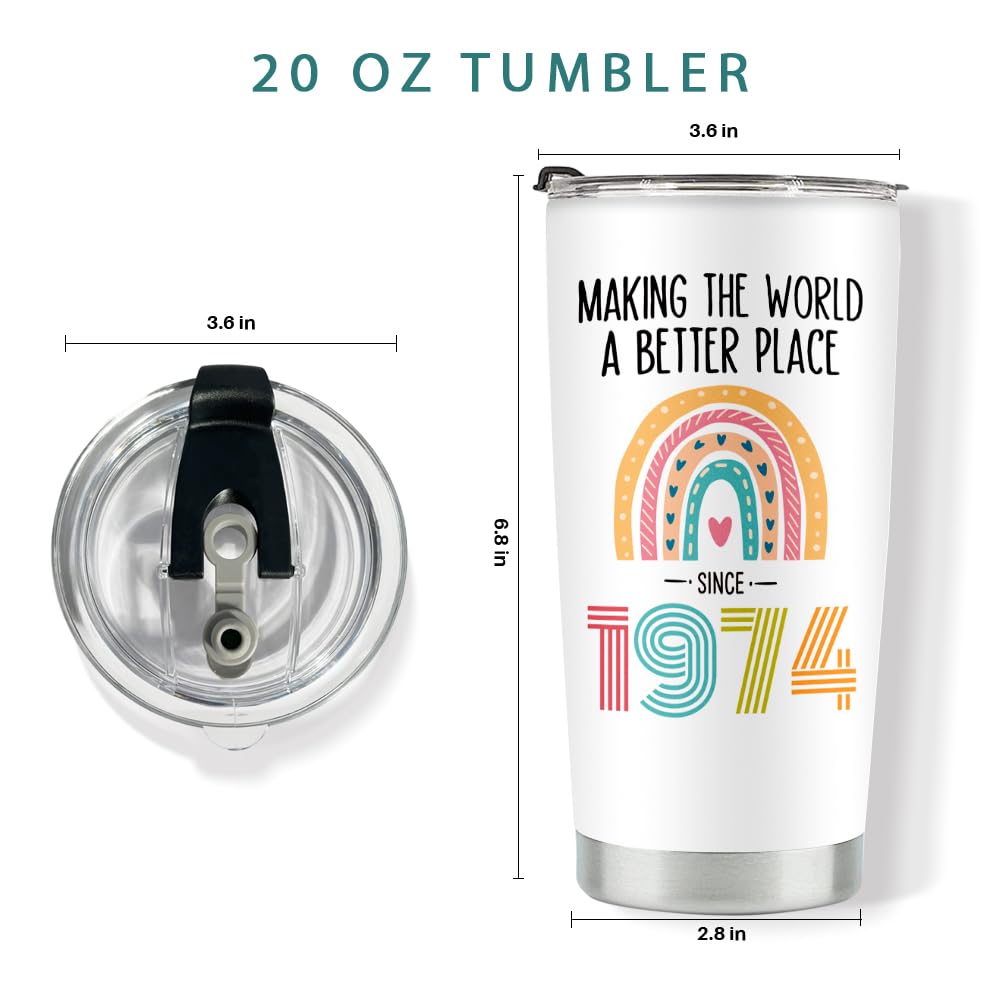 50Th Birthday Gifts For Women, Tumbler 20 Oz Stainless Steel Vacuum Insulated Tumblers, 1974 Birthday Gifts For Women, 50 Year O