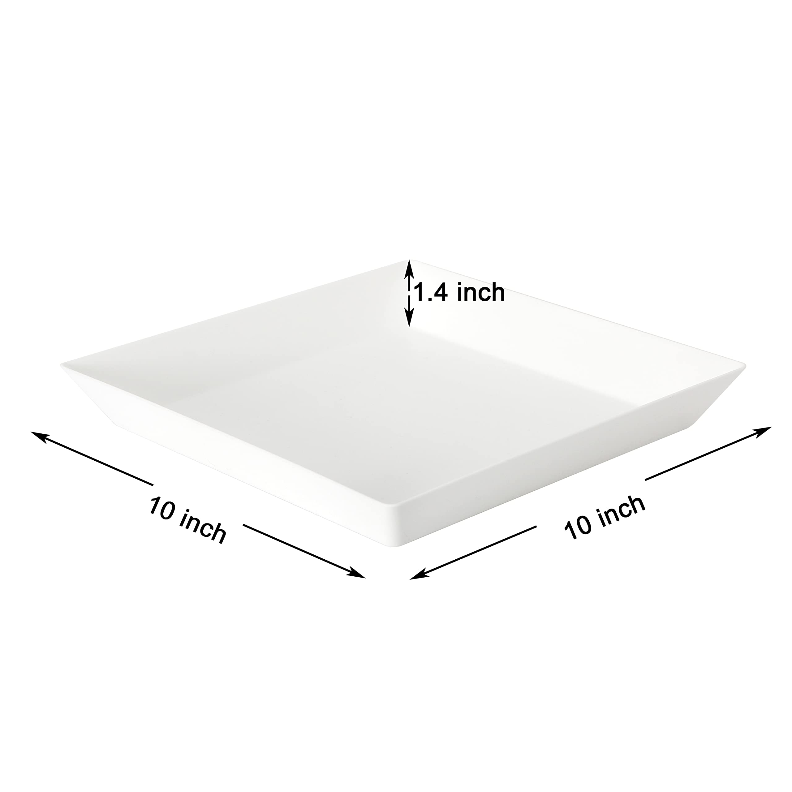 Youngever 3 Pack Plastic Serving Trays, Square Serving Platter For Parties, 10 Inch X 10 Inch (White)