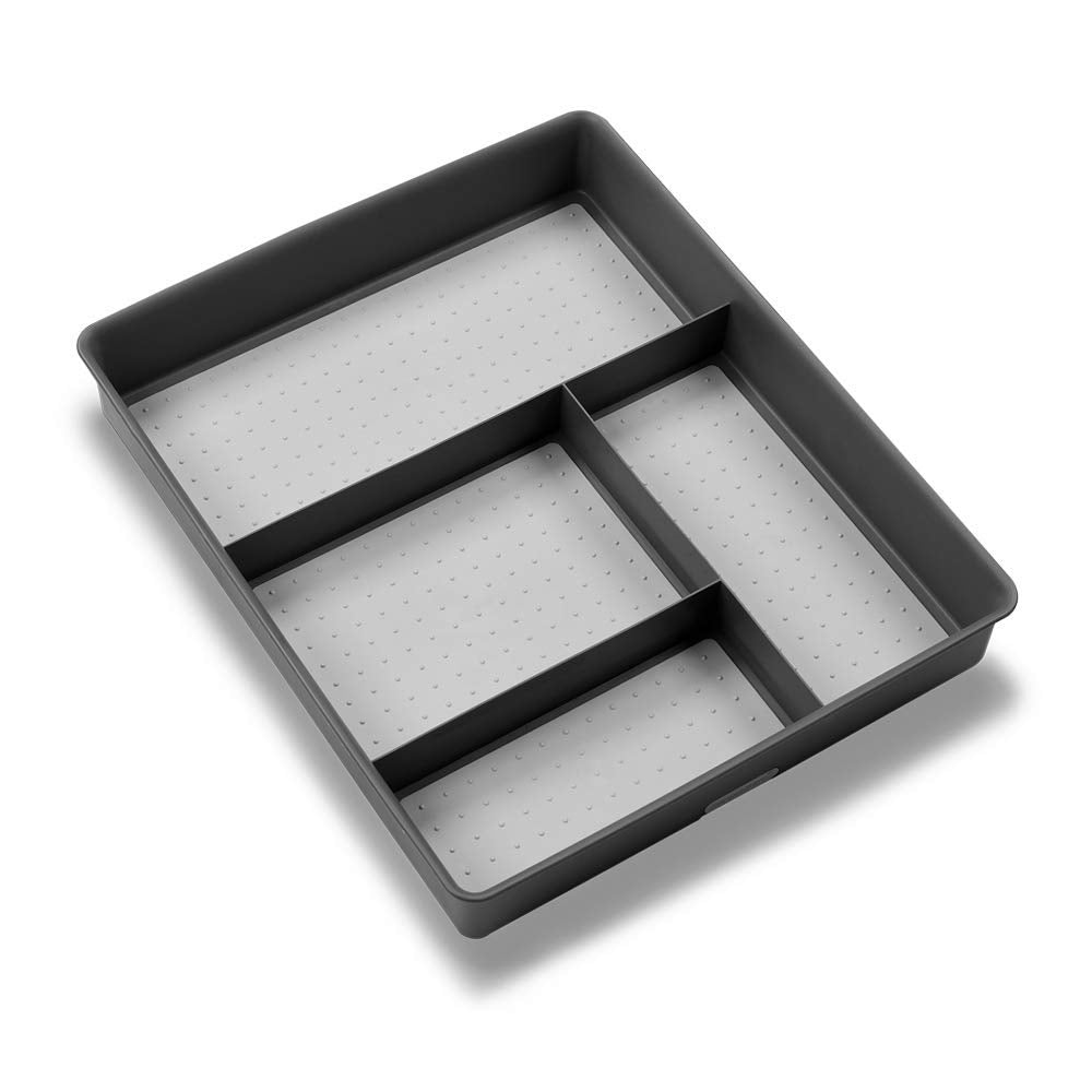 Madesmart Classic 4-Compartment Drawer Organizer Gadget Tray, Plastic Multipurpose Storage Bin For Drawers, Granite