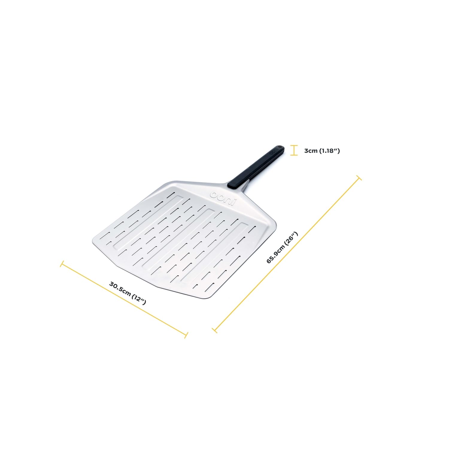 Ooni 12    Perforated Pizza Peel - Long Handle Perforated Aluminium Pizza Paddle - Lightweight Pizza Turning Peel - Ooni Outdoor