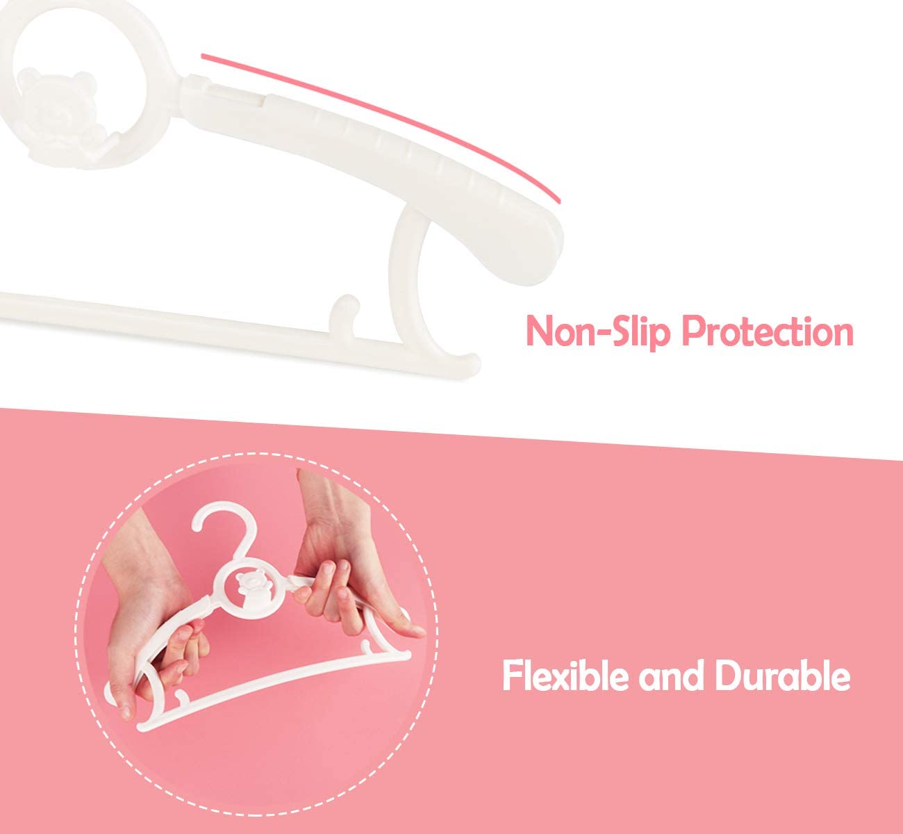 Baby Hangers for Closet 20pcs  HGYZE White Kids Clothes Hanger Plastic  11-14'' Adjustable Bulk Perchas for Newborn  Non-Slip Children Outfit Bear Hanger for Girl Boy Toddler Infant Nursery Clothing