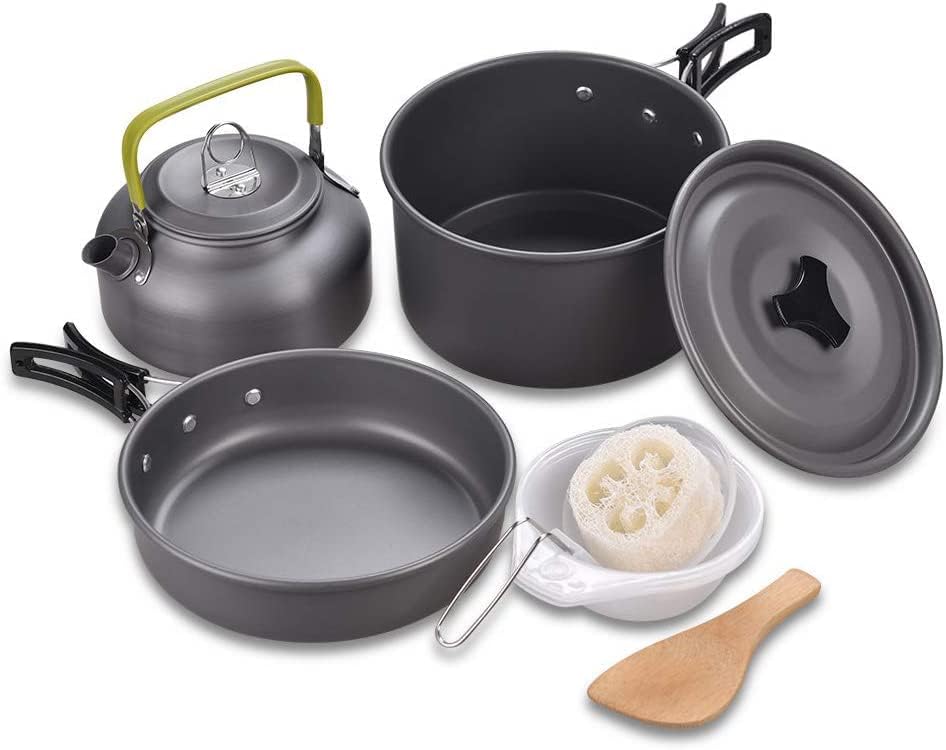 Udee Camping Cookware Set  Lightweight Hiking Cooking Kit With Nonstick Pot, Pan & Kettle  Outdoor Backpacking Mess Kit With B