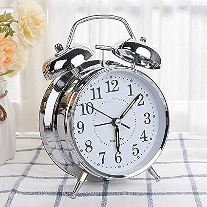Buqaro Alloy Steel, Glass Twin Bell Edition Vintage Look With Night Led Display Table Alarm Clock ((Silver)) - Digital, 3.15 X 1