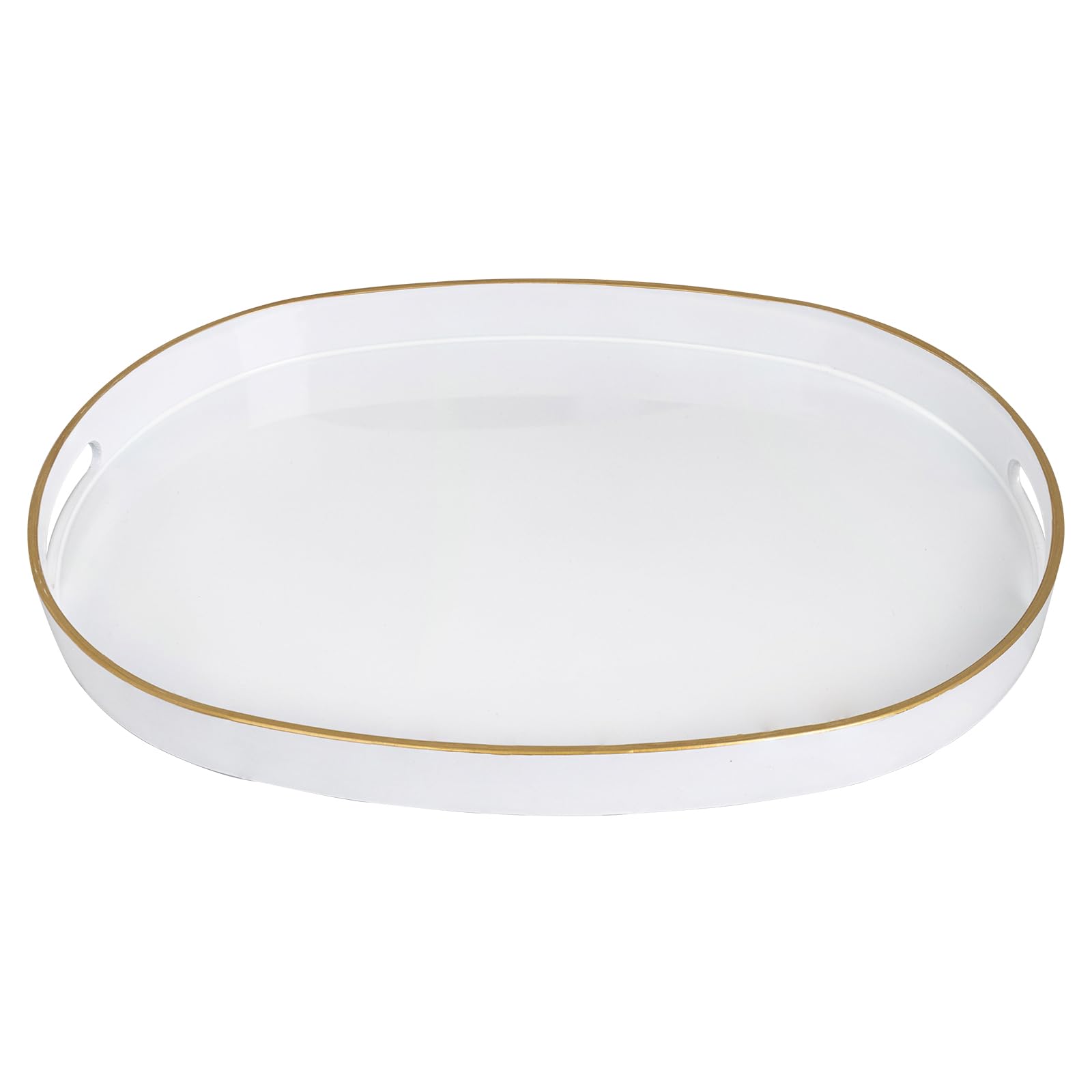 MAONAME White Decorative Tray, Oval Serving Tray with Handles, Plastic Trays for Coffee Table, Ottoman Trays for Living Room, Ba