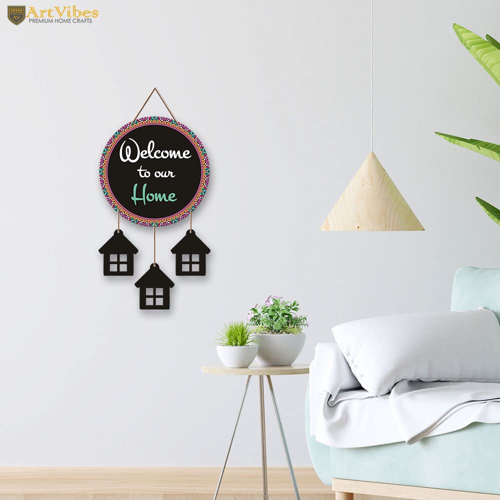Artvibes Welcome To Our Home Quotes Wooden Wall Hanging Decorative Items for Home Decor | Living Room | Modern House Decoration