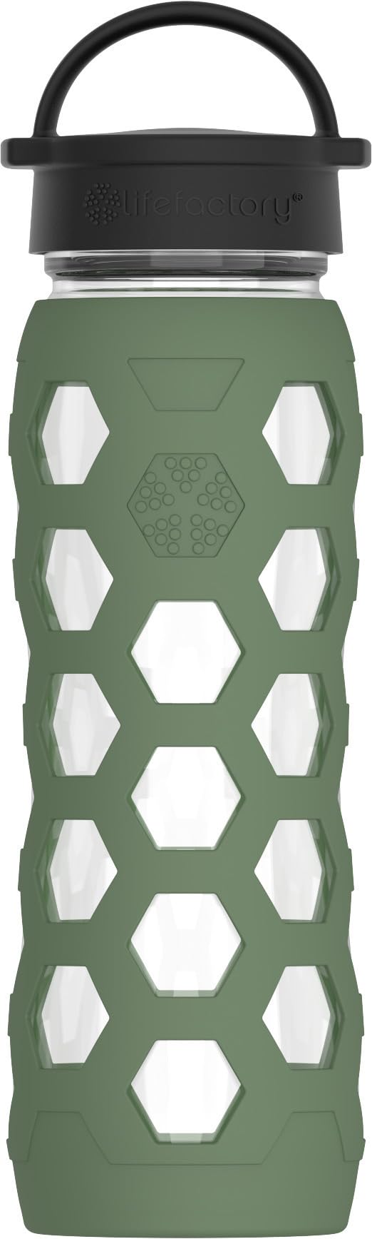 Lifefactory 22oz Glass Water Bottle with Classic Chug Cap, Olive