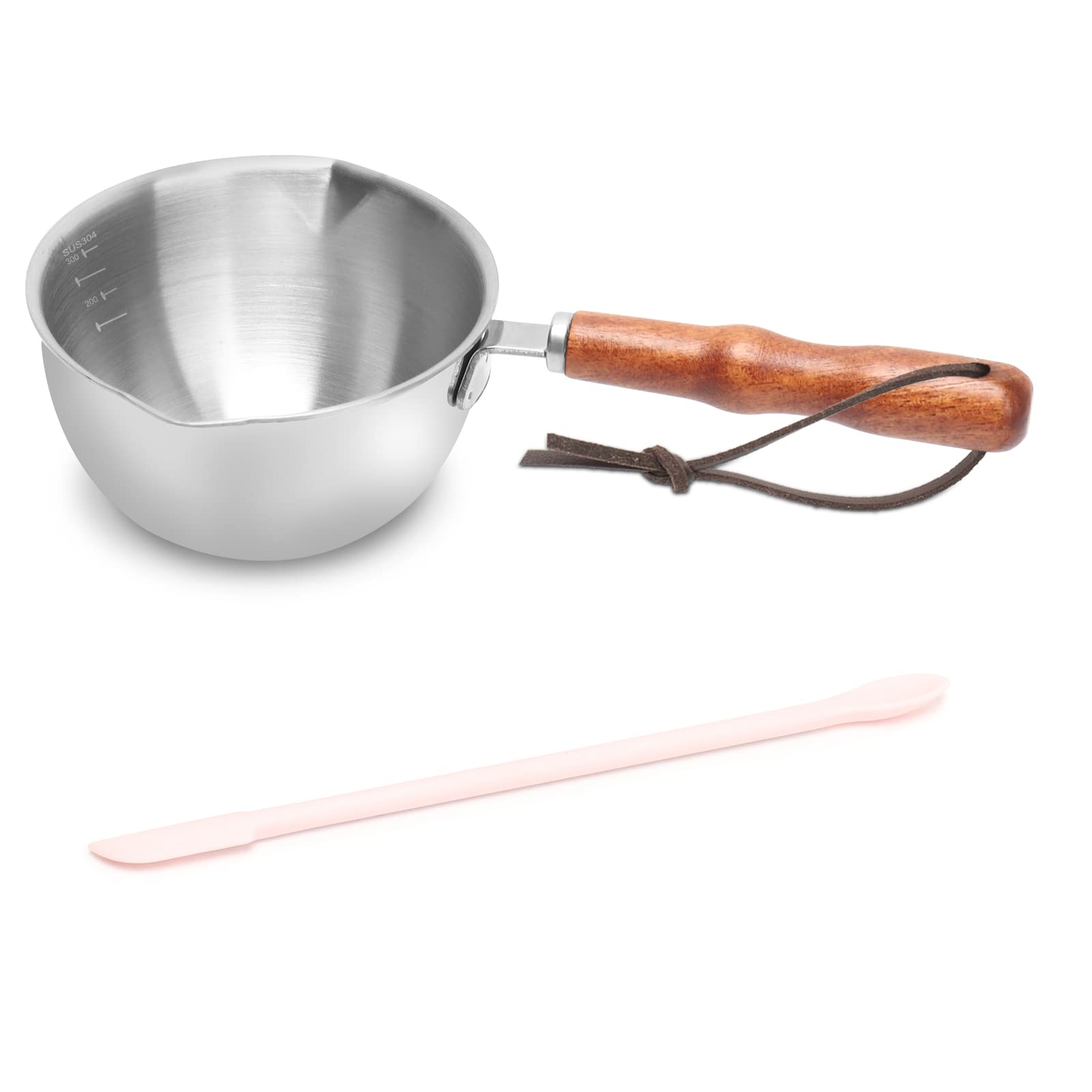 300Ml Stainless Steel Boiler Pot With Heat Resistant Wood Handle, Melting Pot Universal For Melting Chocolate, Butter, Cheese, C