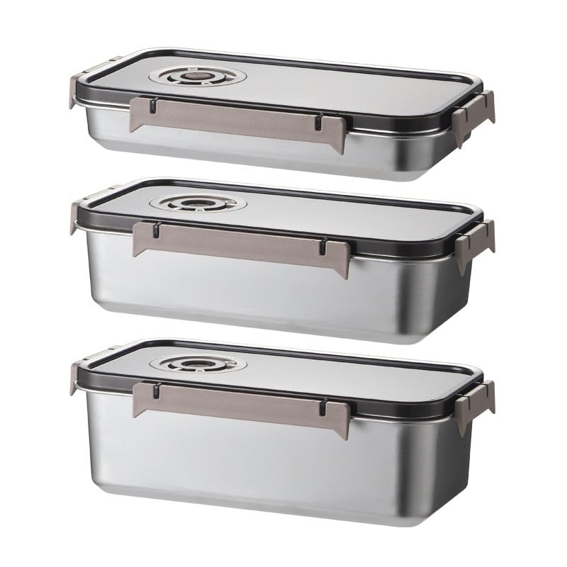 Delavala 3 Pieces Stainless Steel Food Storage Container With Lids Airtight Metal Food Containers Stackable Meal Prep Leftover C