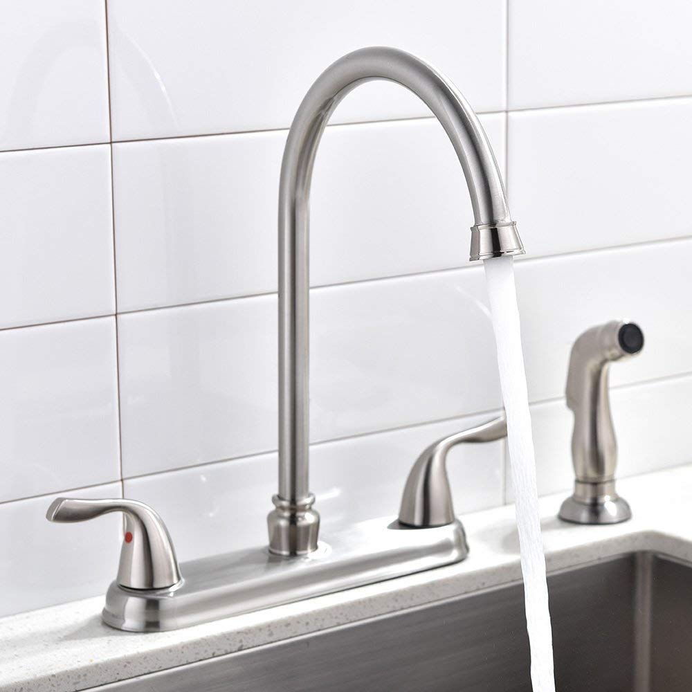 Shaco Stainless Steel Two Handle Kitchen Faucet With Sprayer,High Arch 360 Swivel Kitchen Faucet Side Sprayer For Sink 3 Hole 4